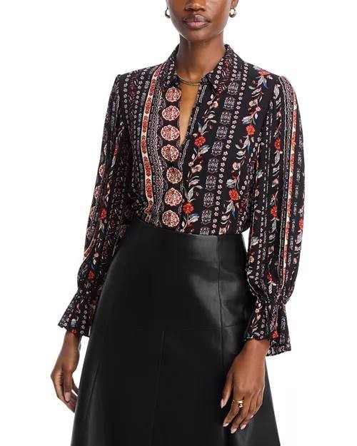 T Tahari Floral Striped Blouse S/P Petite, Round Neck, Short Sleeve, Office