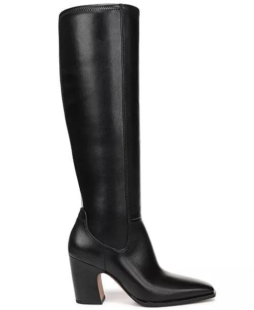 Franco Sarto Jonie Square Toe Zip Tall Boots Black 7.5M Leather $225 NWB