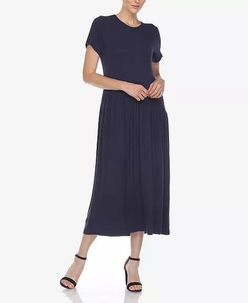 White Mark Women’s Short Sleeve Asymmetrical Waist Maxi Dress Navy L NWT $58