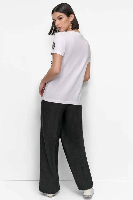 DKNY Embellished Tee White SIZE M NWT Modern Casual Top MSRP$69