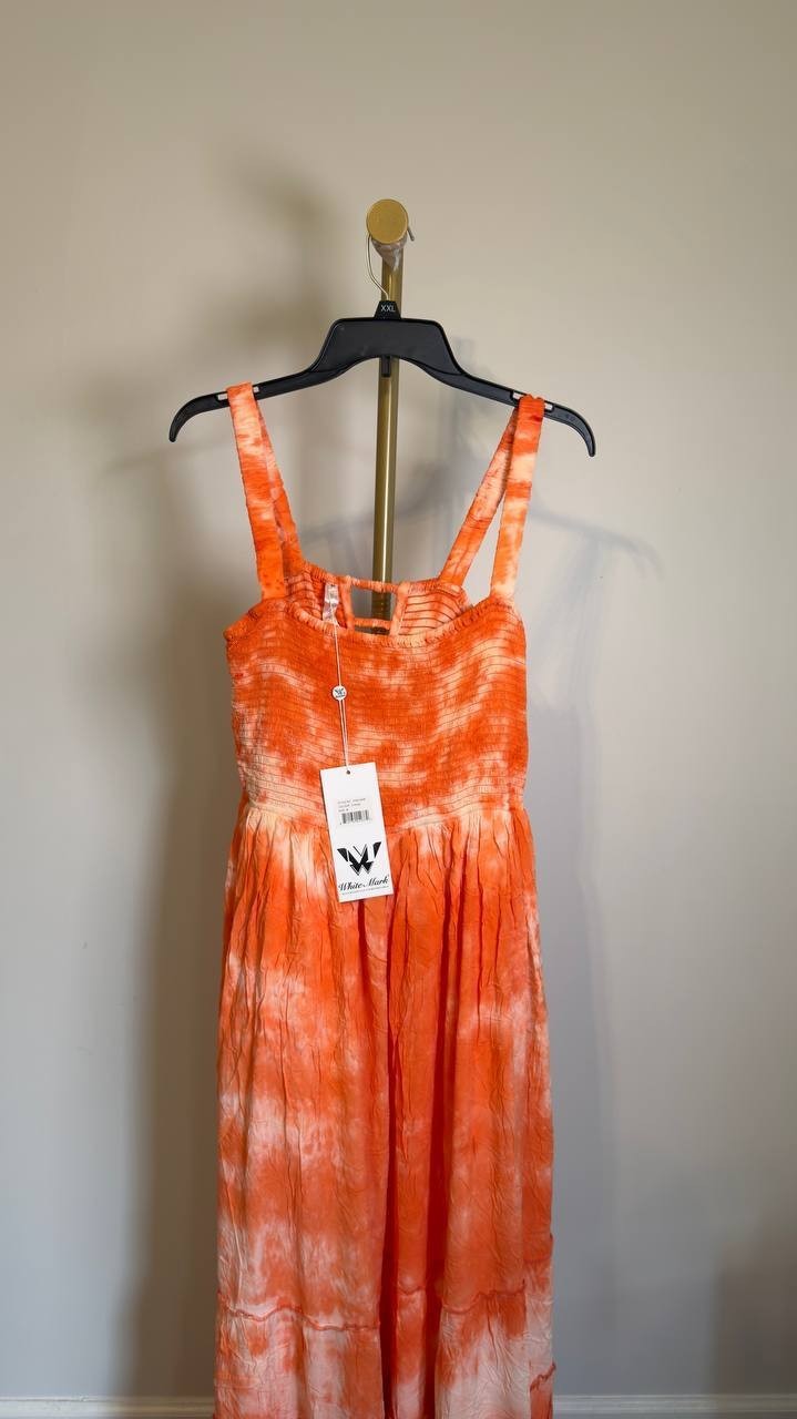 White Mark Square Neck Sleeveless Smocked Sundress Orange M NWT $84