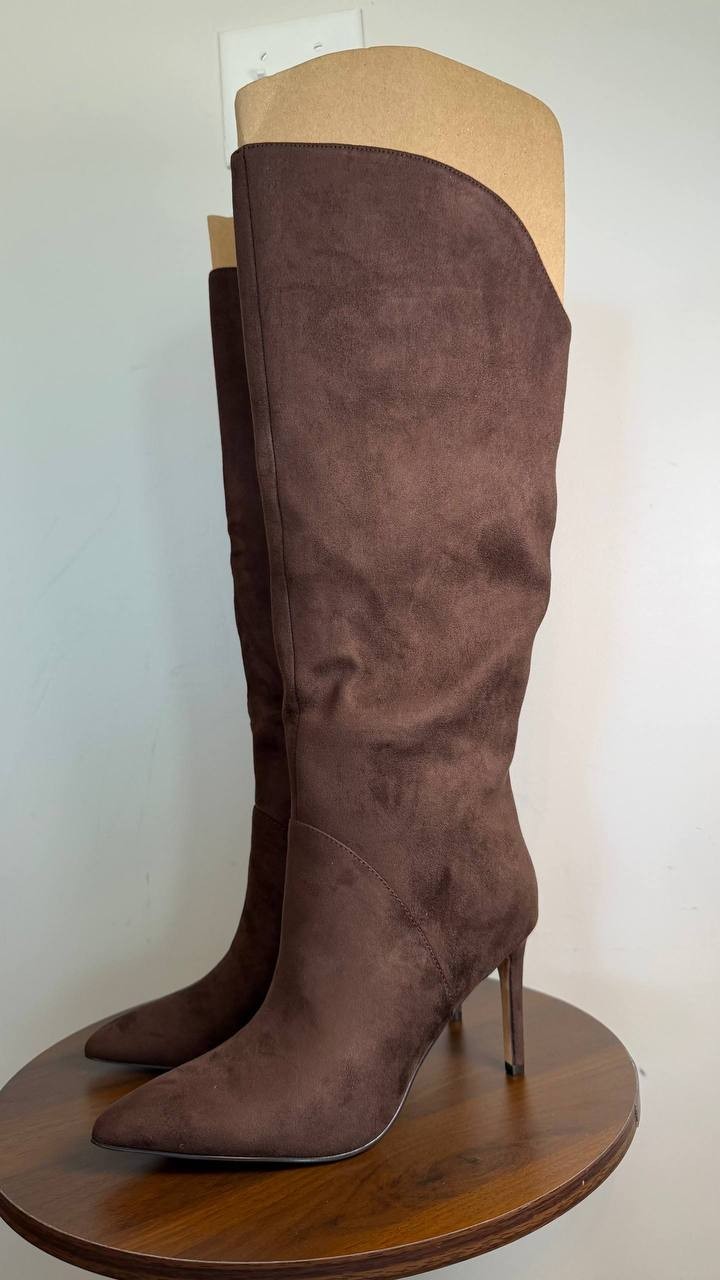 Nine West Razla Knee High Boots Dark Brown 6.5M Faux Suede Stiletto $189 NWB