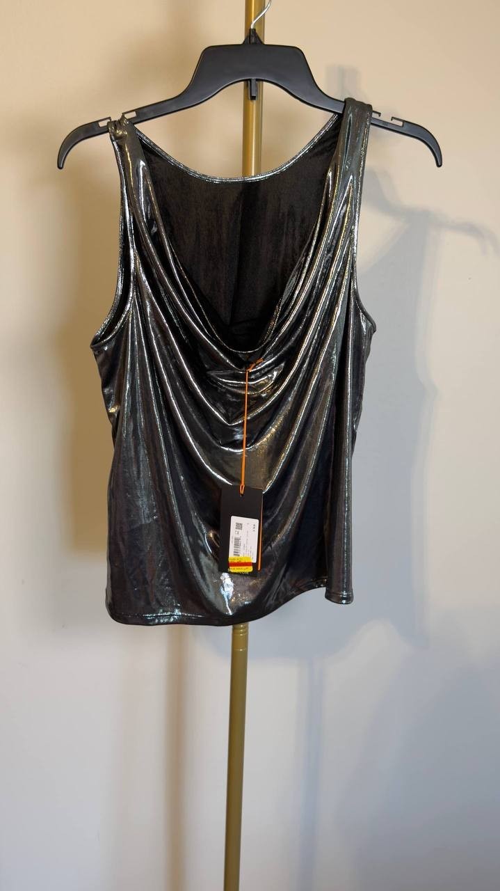 BOSS Orange Esarah Metallic Scoop‑Neck Tank Open Grey L NWT $79