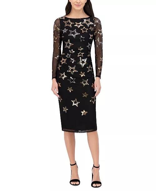 Vince Camuto Women's Sequined Stars Mesh Bodycon Dress Cocktail Party Black 10