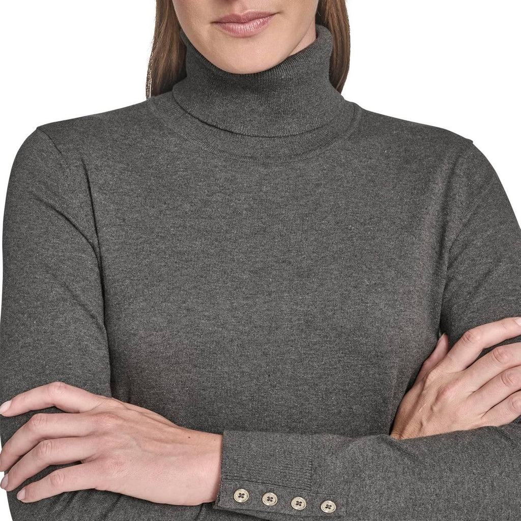 Tommy Hilfiger Cotton Turtleneck Long Sleeve Top L Fog Heather Grey NWT $69.50