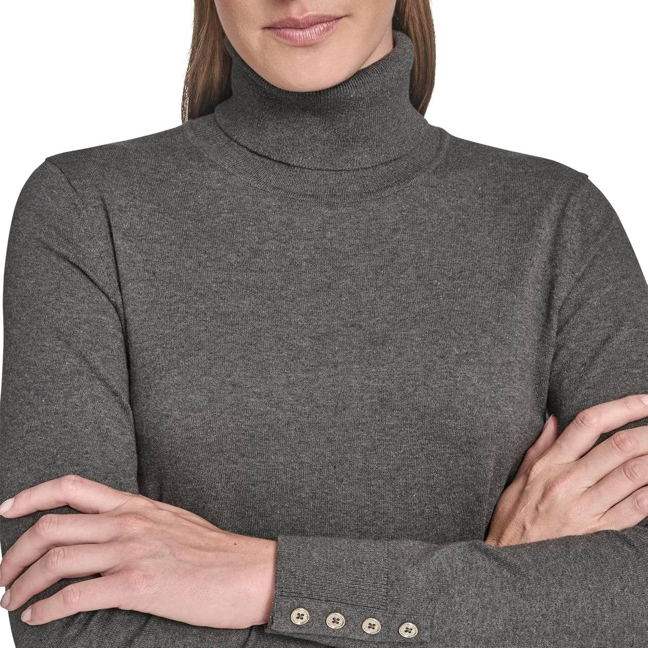 Tommy Hilfiger Cotton Turtleneck Long Sleeve Top L Fog Heather Grey NWT $69.50