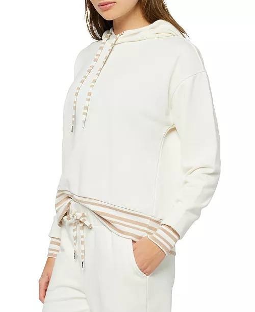 Three Dots Striped Trim Hoodie, Women's Pullover, Cotton Blend, M NWT