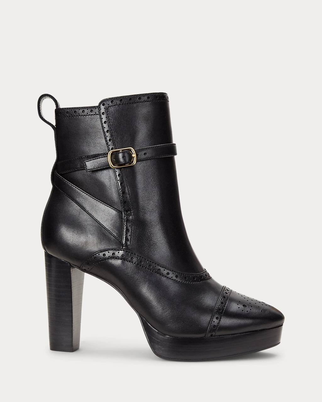 Lauren Ralph Lauren McKinsey Booties 11B Black Leather Brogue Strap NIB msrp$225