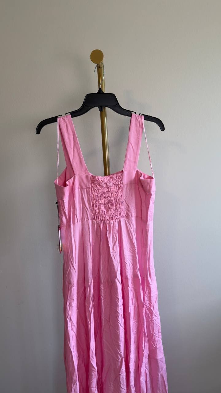 Vince Camuto Square Neck Smocked Back Maxi Dress M Plush Pink NWT $69