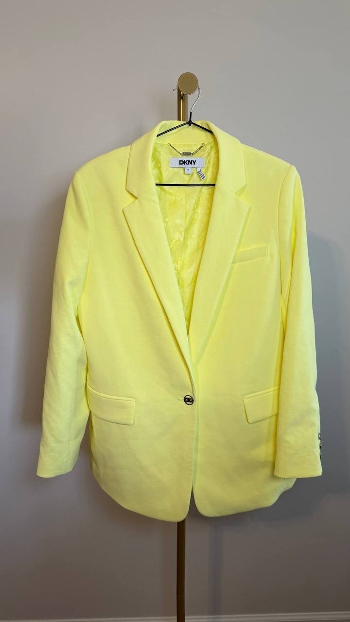 DKNY Women’s Notch Collar One Button Long Sleeve Jacket Yellow Size 14 NWOT $169