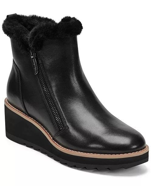 Easy Spirit Jane Cozy Side Zip Wedge Booties Black 6.5M Leather $159 NWB