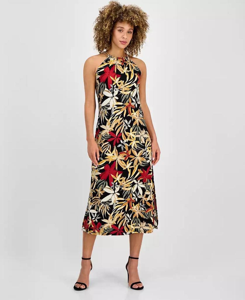 Anne Klein Women’s Printed Halter Midi Dress Black Multi Size 8 NWT $119