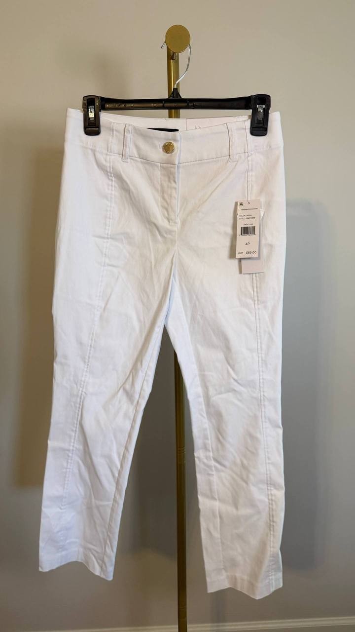 Rafaella Women’s Petite Satin Luxe Crop Pants White 4P $69 NWT