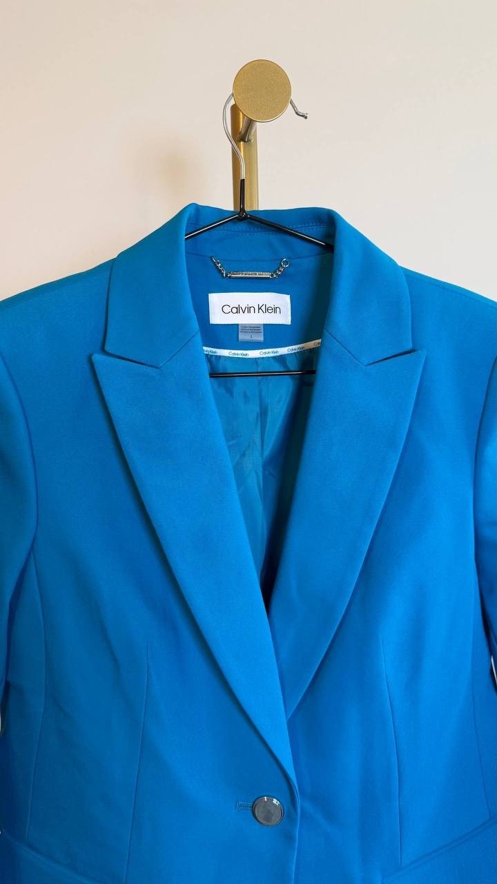 Calvin Klein Cotton Blend One Button Jacket Corsica Peak Lapel Lined Size 4 NWOT