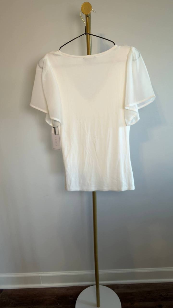 1.STATE Flutter Sleeve Rib Knit T‑Shirt New Ivory S NWT $59