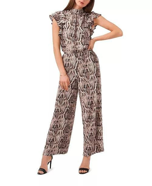 1.STATE Flutter Sleeve Printed Mock Neck Jumpsuit Birch Multi S NWT $119