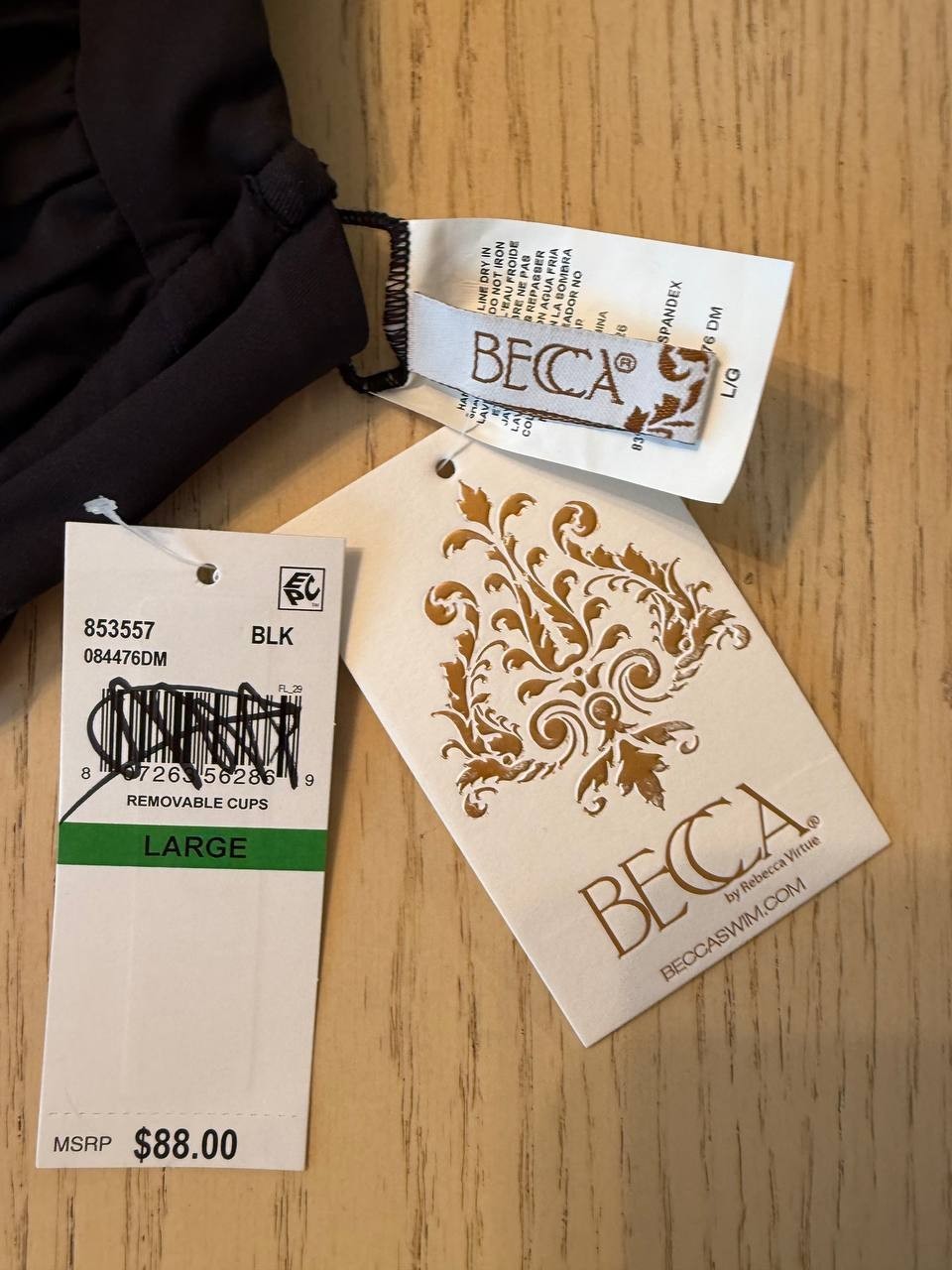 Becca by Rebecca Virtue Women's Black Swimsuit Top L, NWT, Removable Cups