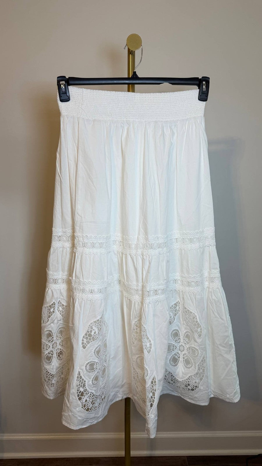 T Tahari Women’s Embroidered Maxi Skirt White Cotton $118 NWT