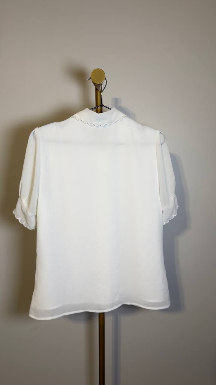 CeCe  Women’s  Scallop  Trim  Button‑Up  Shirt  New  White  S  NWOT  $69  