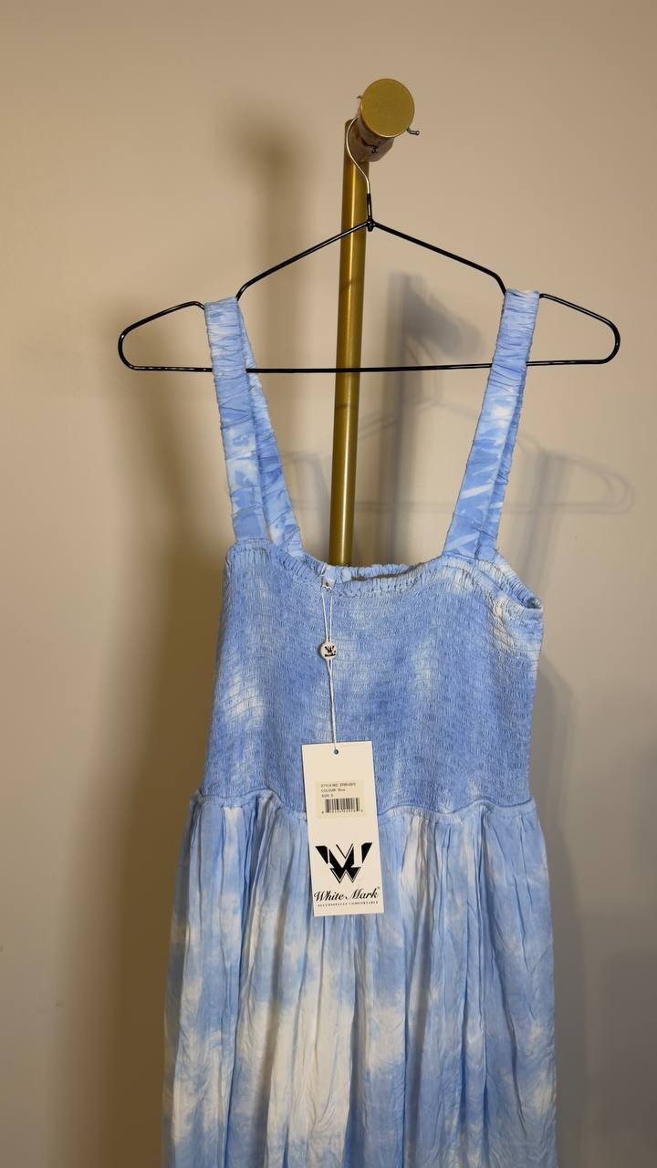 White Mark Smocked Ruffle Maxi Dress Blue S NWT $80