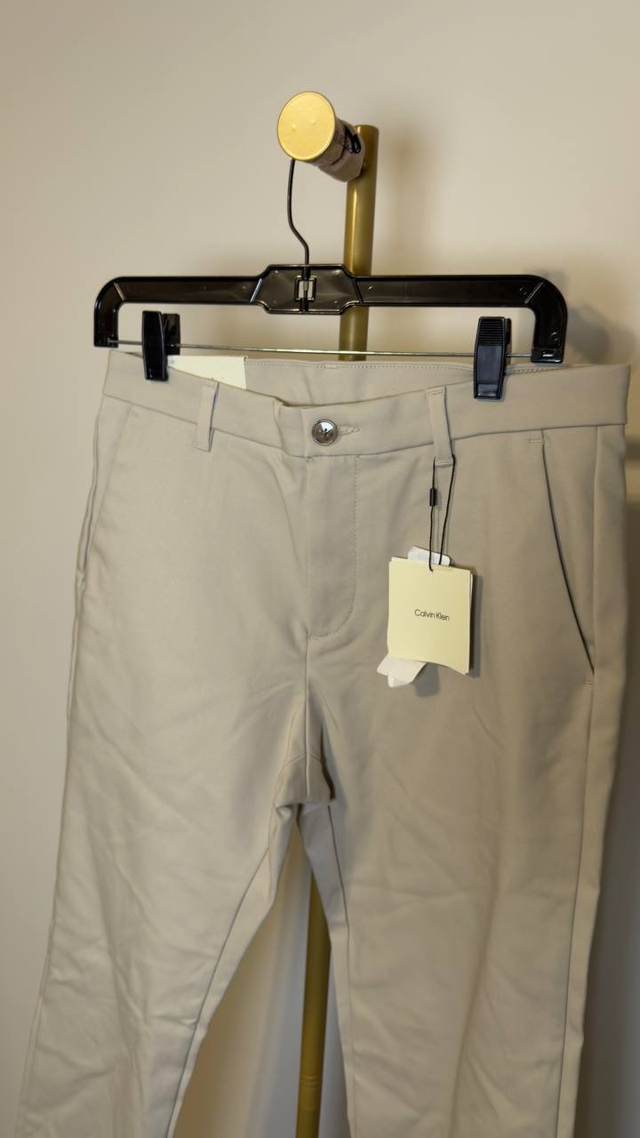 Calvin Klein Cotton Stretch Slim Trousers Island Fossil 30 NWT $89