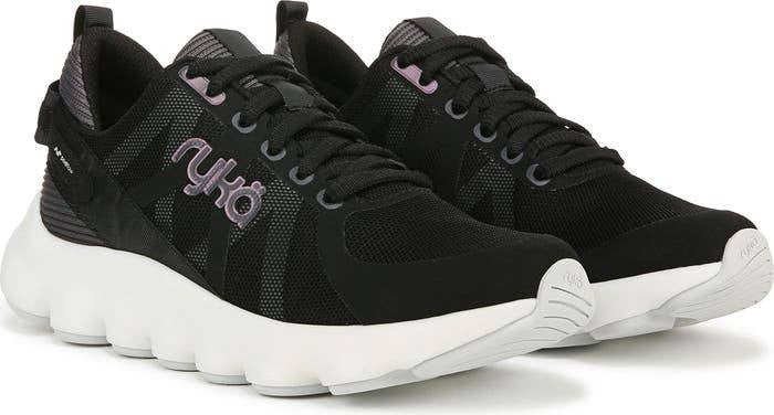 Ryka PodFlow Walking Sneakers 11M Black Mesh Lace‑Up Arch Support NIB msrp$89.99