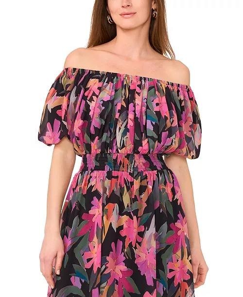 Vince Camuto Off-Shoulder Puff-Sleeve Maxi Dress M Multicolor NWT $119