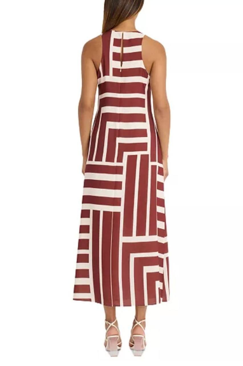 Donna Morgan Geo Print Maxi Dress Women’s Size 2 Cream Dark Red NWT $158