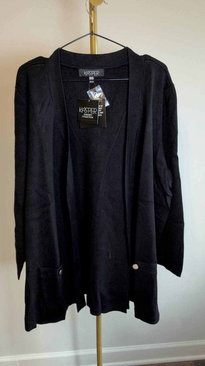 Kasper Open‑Front Long‑Sleeve Cardigan Black 2X NWT $99