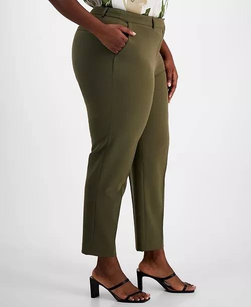 Tahari ASL Pants 24W Loden Plus Mid Rise Ankle Career Stretch NWT MSRP $109