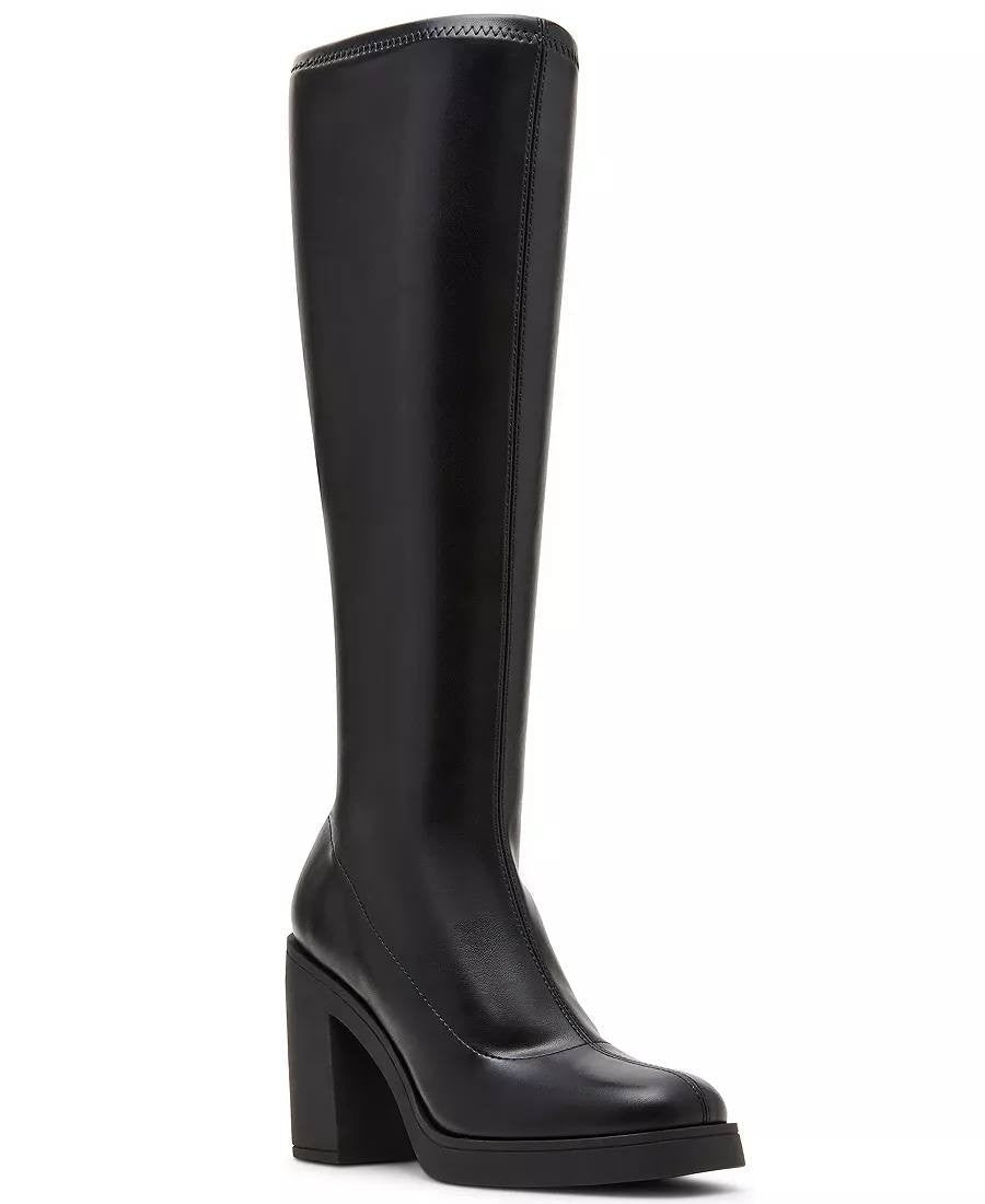 Madden Girl Dreammerr Boots 7 Black Stretch Knee‑High Block Heel NIB msrp$99