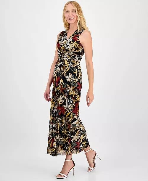 Anne Klein Printed Twist‑Front Maxi Dress Floral Multi XXS NWT $119