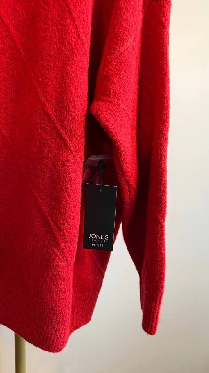 Jones New York Women’s Tonal‑Texture Drop‑Shoulder Sweater Red PXL $79.50 NWT