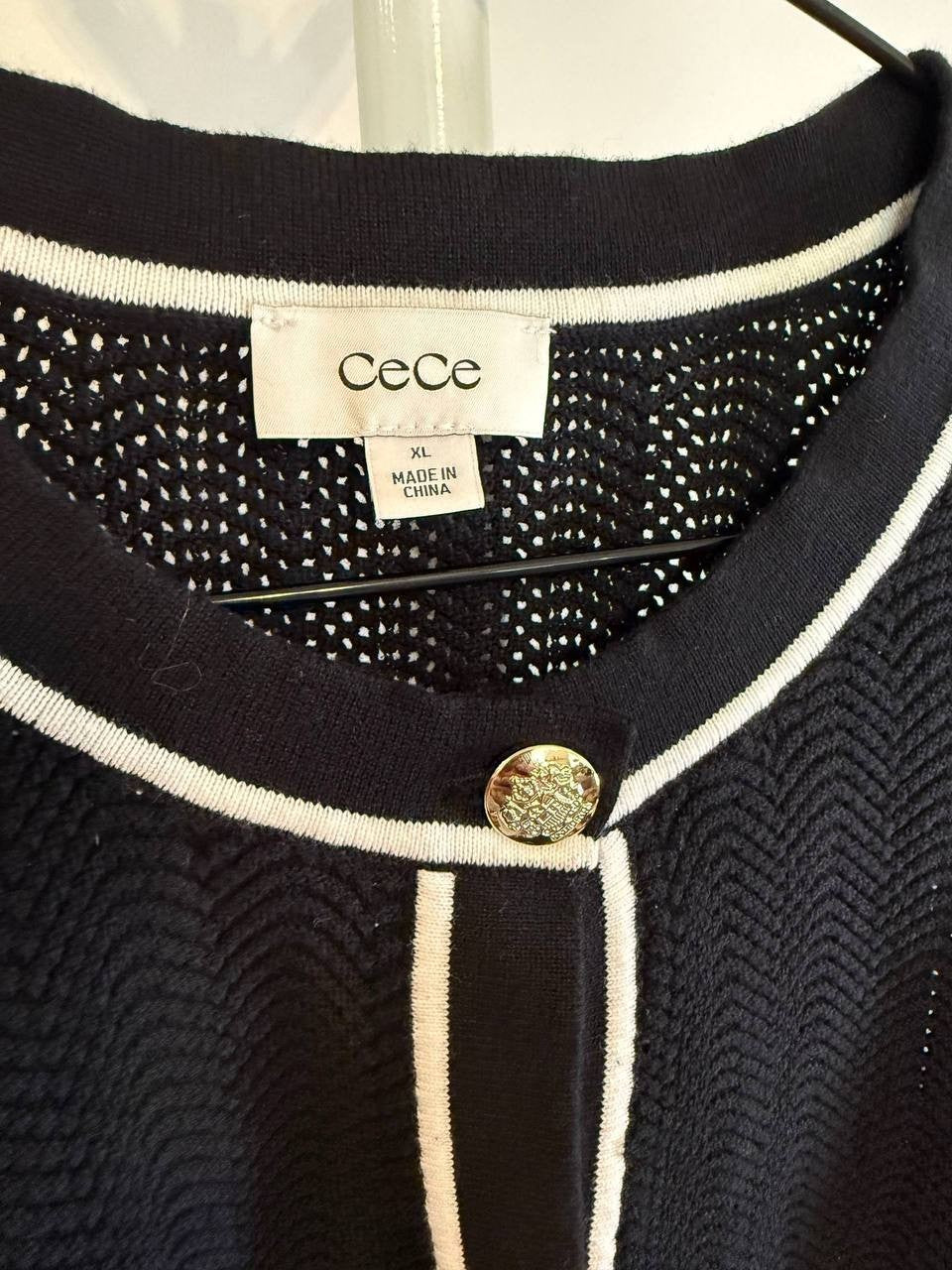 CeCe Long‑Sleeve Cardigan with Contrast Trim – XL – NWT – $89