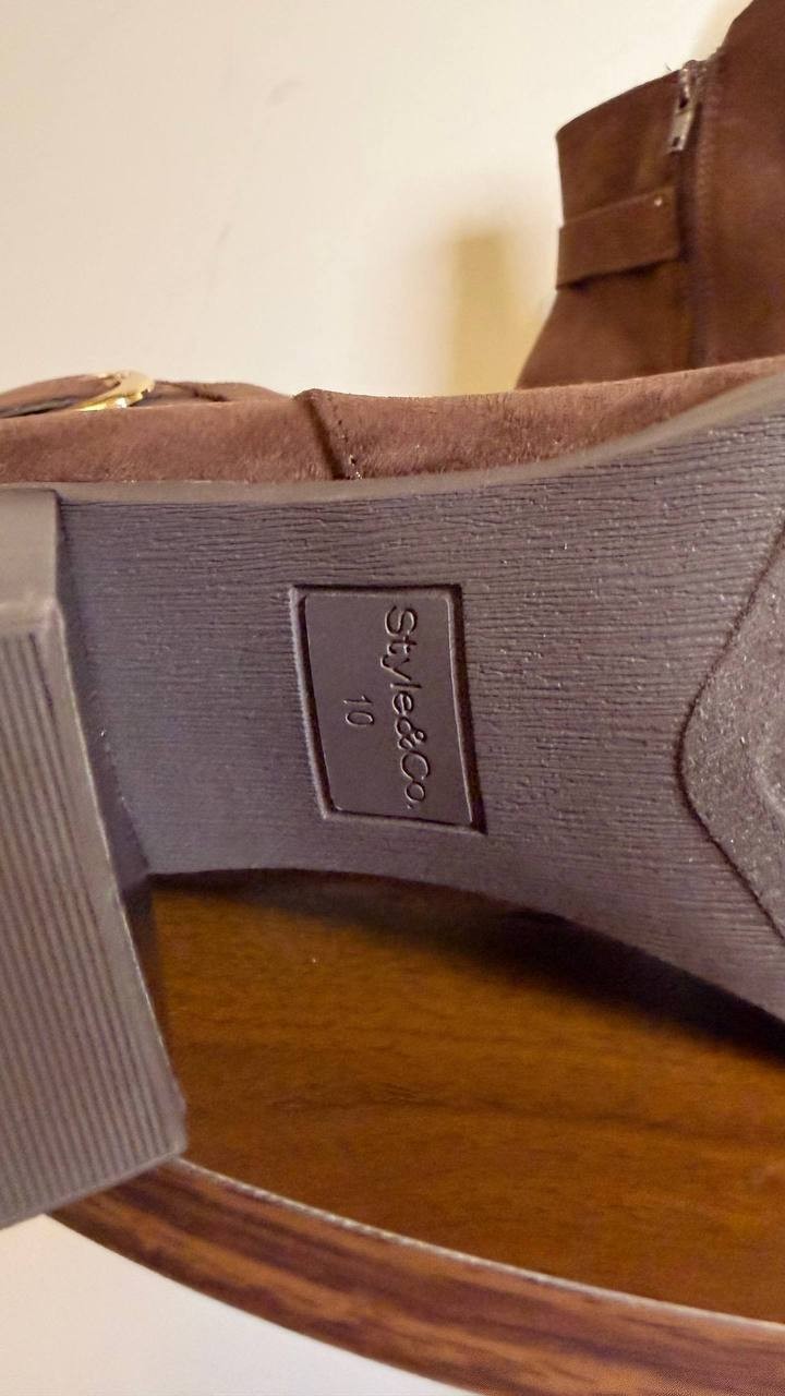 Style & Co Harlemm Booties 10M Brown Microfiber  Block  Buckle Zip NIB msrp$70