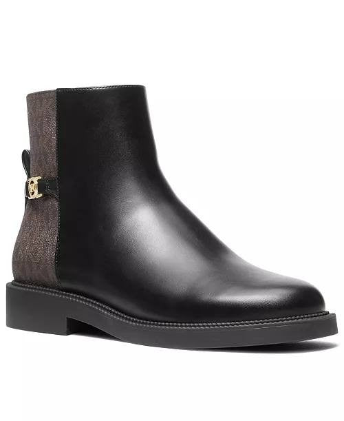 Michael Kors Brown/Black Faux Leather Block Heel Booties 5M NIB MSRP $150