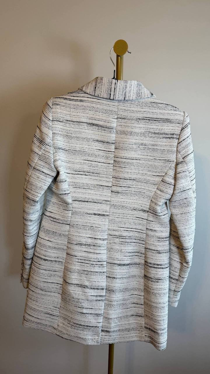 DKNY Women’s White Tweed Notch-Collar One-Button Long Blazer Size 2P NWT $179