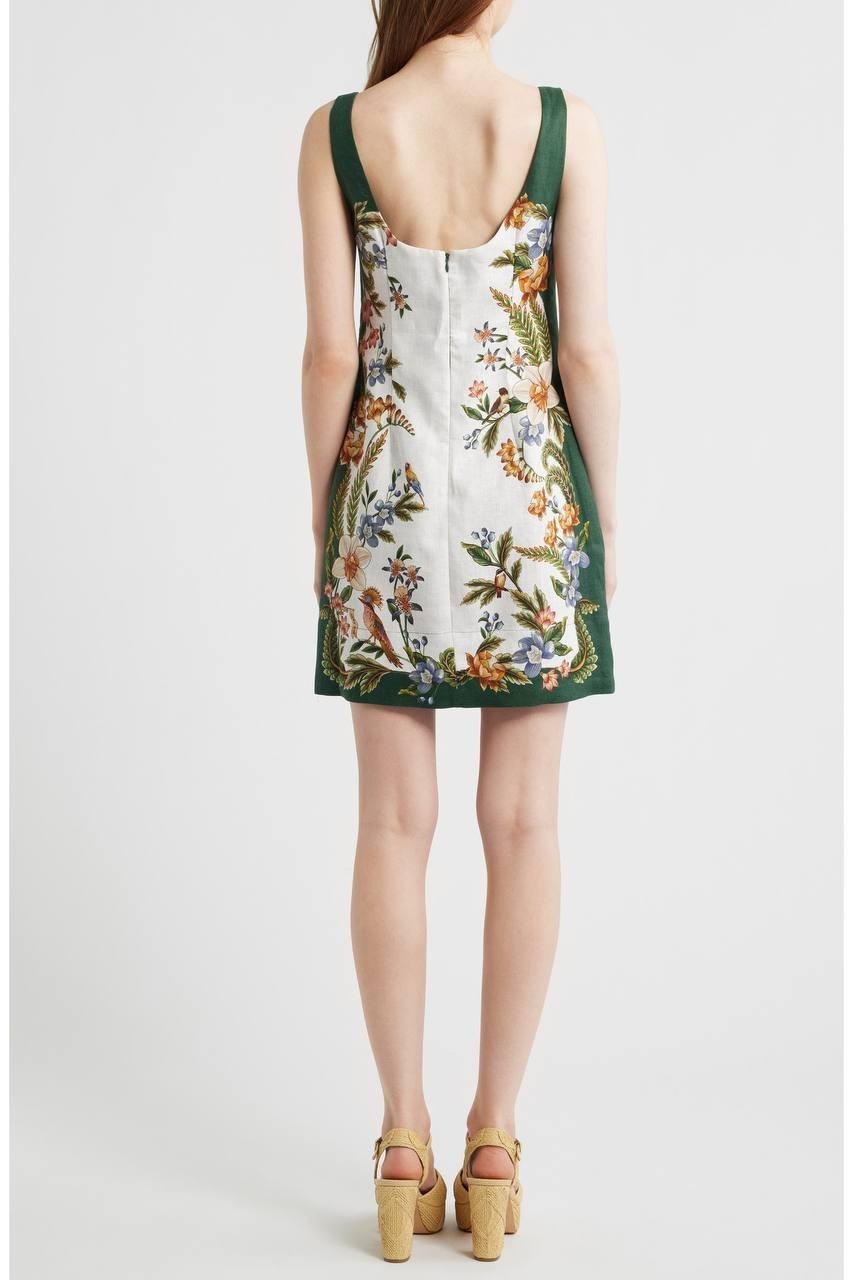 FARM Rio Nature Sand Print Linen Minidress Nature Sand Green S NWT $210