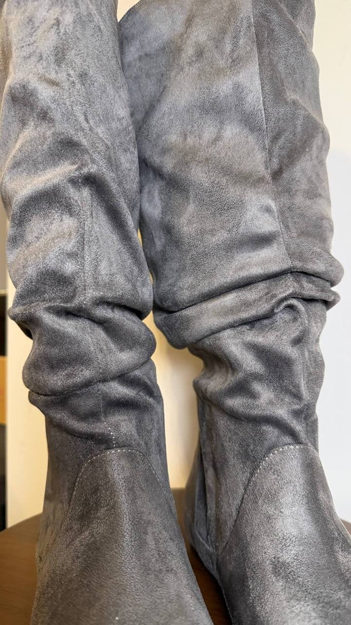 Journee Collection Jayne Boots 12M Grey Faux Leather Riding Pull‑On NIB msrp$129