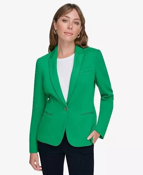 Tommy Hilfiger Scuba Peak‑Lapel Long‑Sleeve Blazer Green 14 NWT $139