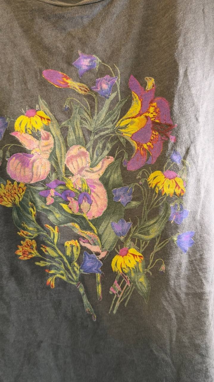 Lucky Brand Faded Neon Floral Classic Crew Dark Dull Grey L Pre‑Owned $39.50