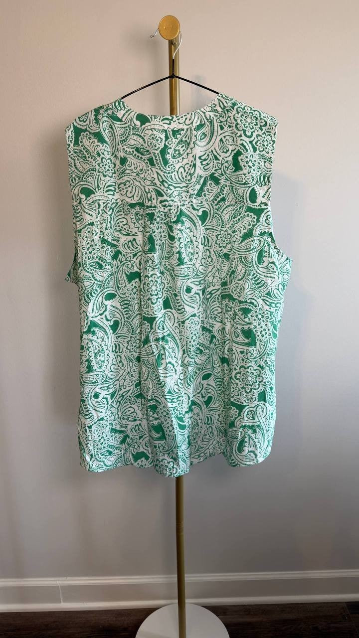NY Collection Plus Size Sleeveless Pintucked Blouse Green 3X NWT $44