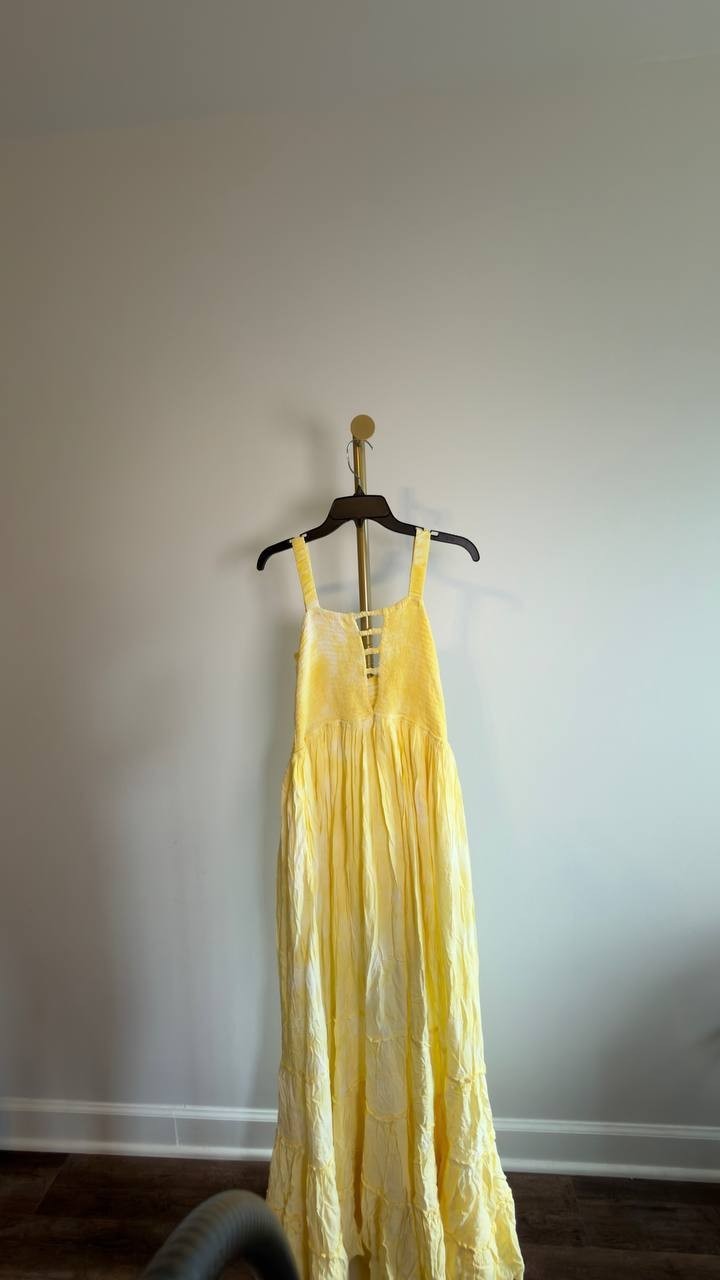 White Mark Smocked Ruffle Maxi Dress Yellow XL NWT $80