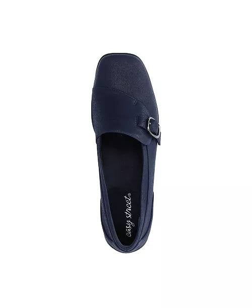 Easy Street Cinnamon Slip‑Ons 9 Navy Faux Leather Square Toe Comfort NIB msrp$60