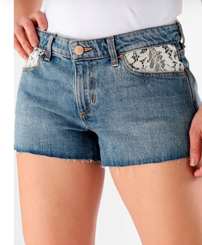 Guess Eco Katie Shorts High Waist Lace Pocket Blue 29 NWT