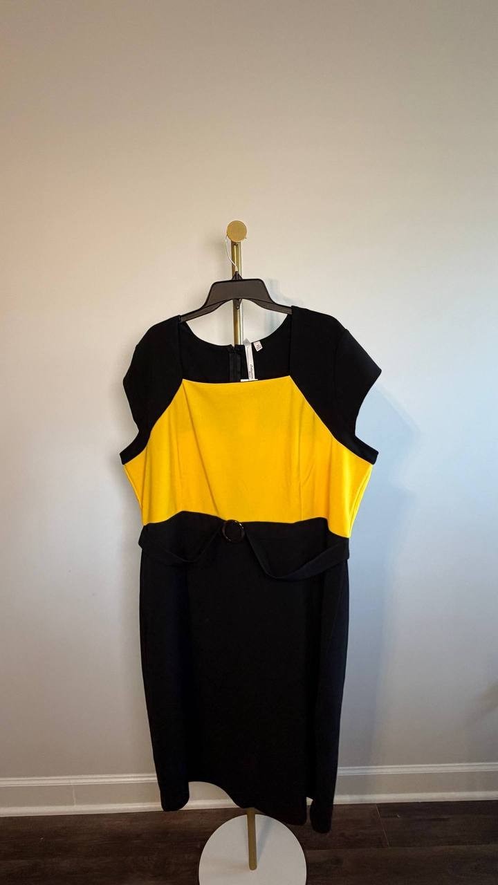 NY Collection 2‑Piece Colorblocked Dress Set Black Lemon 18W NWT $46.99