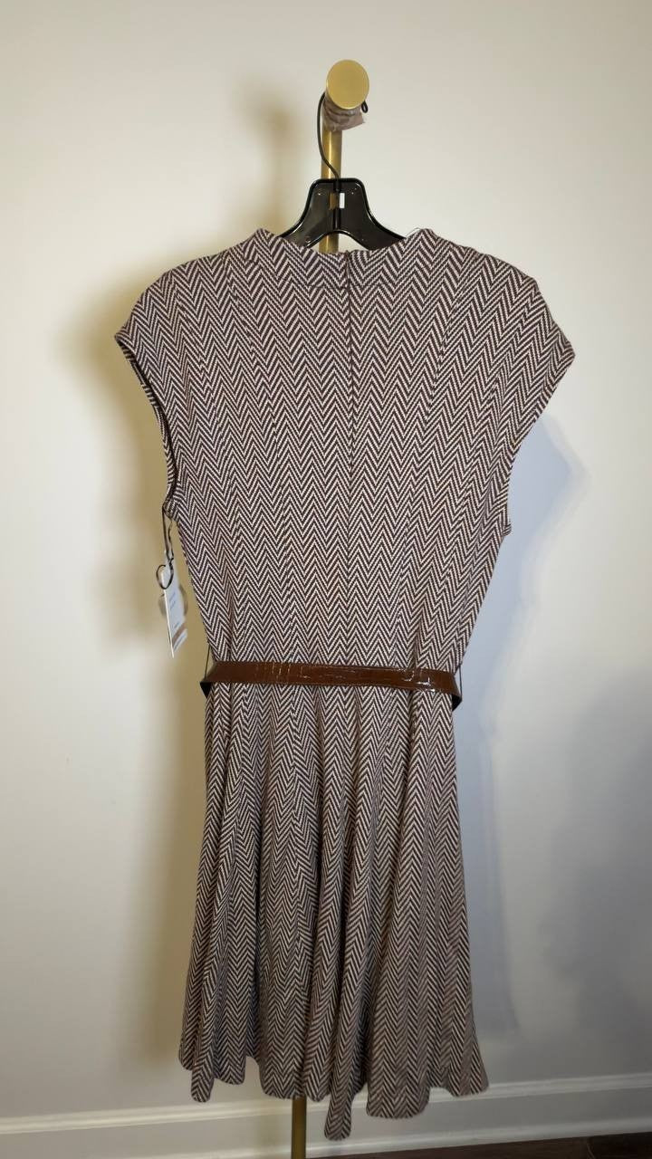 Taylor Women’s Belted Jacquard A‑Line Dress Brown Cream 12 NWT $128