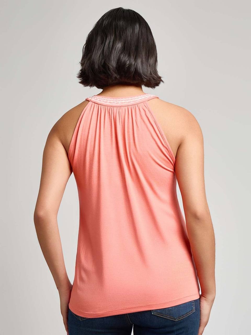 Jones New York Embroidered Halter Neck Tank Coral Sun M NWT $69.50