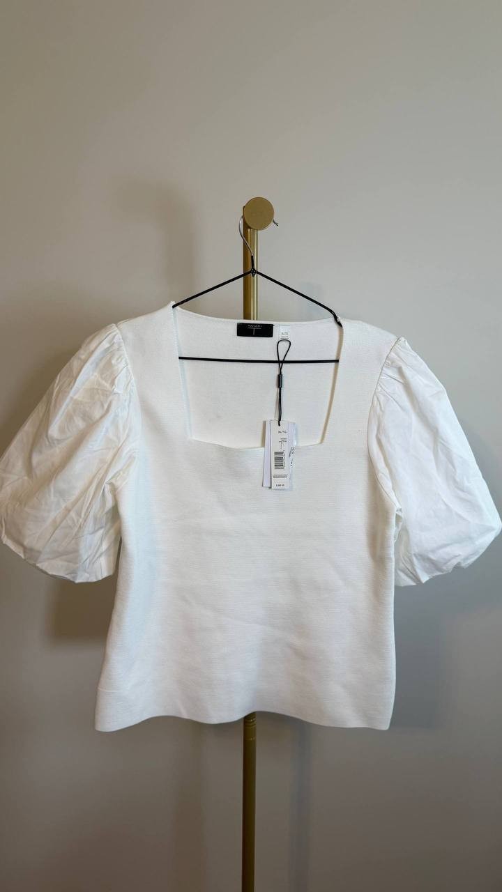 T Tahari Square Neck Top White Star Textured Knit Size XL NWT $88 need wash