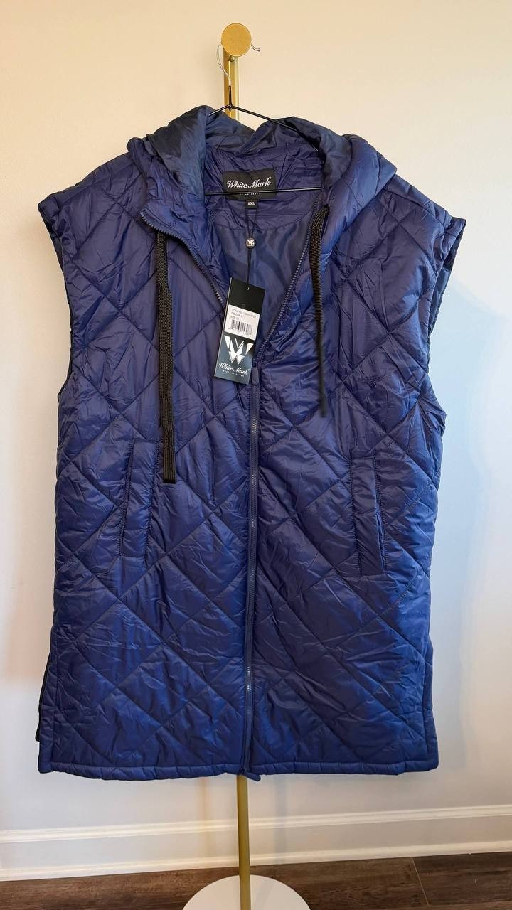 White Mark Plus Size Diamond Quilted Hooded Puffer Vest Blue 2XL NWT $104